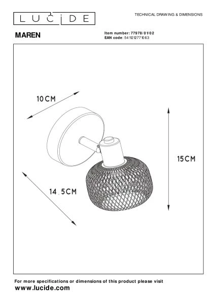 Lucide MAREN - Spot plafond - 1xE14 - Or Mat / Laiton - technique